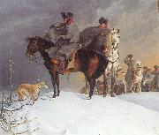 Franz Kruger Prussian Cavalry Outpost in the Snow oil painting artist
